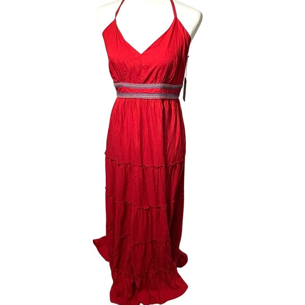 Vince Camuto Radiant Red Halter Maxi Dress NWT Size L Rio Grande 2 Boho - Picture 5 of 15